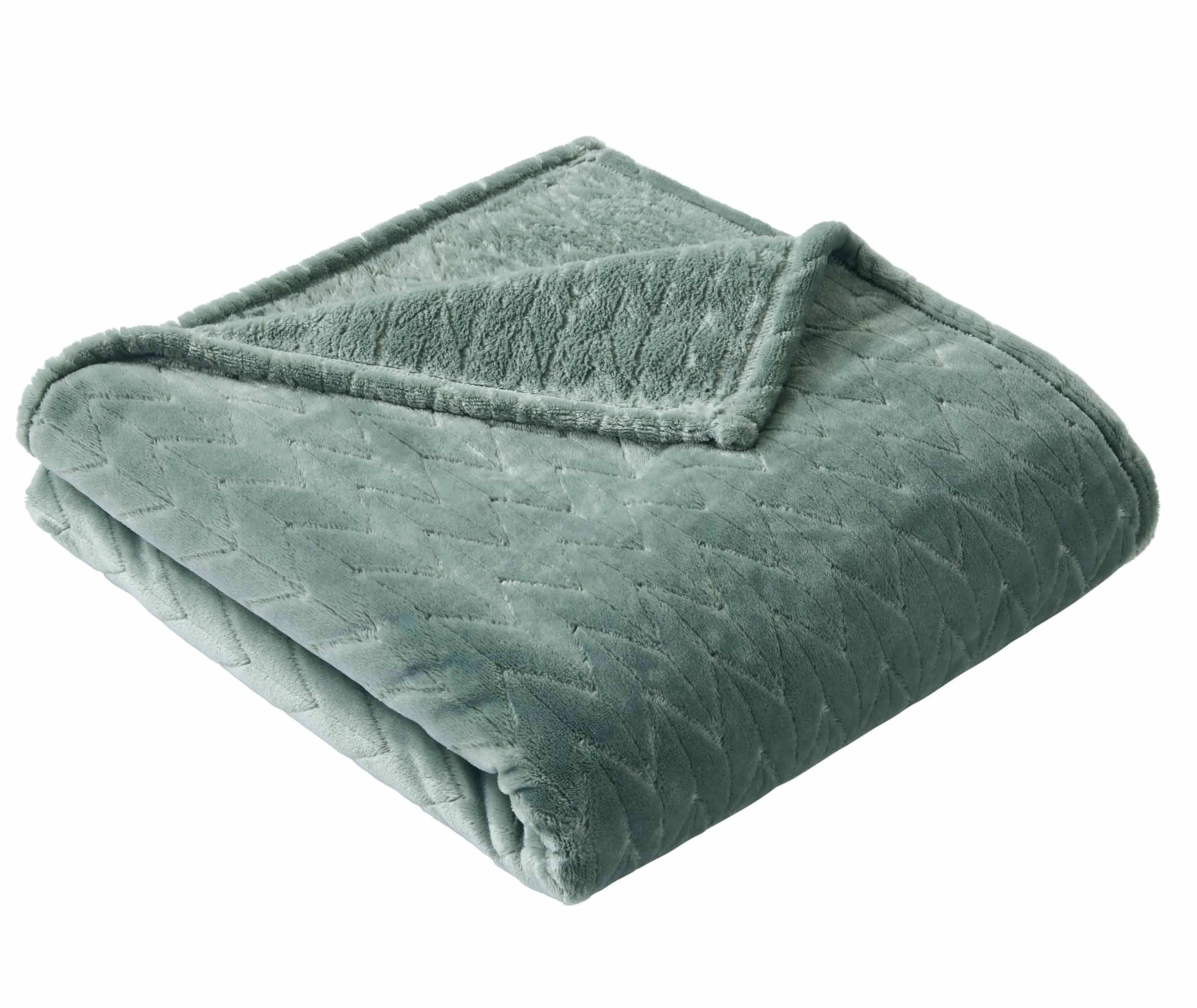 Better Homes & Gardens Textured Velvet Plush Soft Fleece Throw Blanket, Oversized, Green River