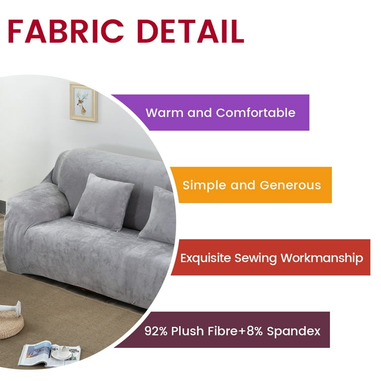 CJC Plush Sofa Covers Stretch Solid Thick Slipcover for 1 Seater Velvet Easy Fit Non Slip Furniture Silver Gray