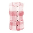 thumbnail image 4 of Htigea Fleece Plaid Vest for Women Sleeveless Button Front Cardigans Soft Comfy Homewear Casual Coats with Pockets Pink L, 4 of 8