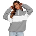thumbnail image 4 of Quarter Zip Sweatshirt Women Stand Collar Color Block Fleece Pullover Lightweight Casual Loose Long Sleeve Fall Sweatshirt No Hood Gray L, 4 of 8