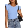 thumbnail image 5 of PRETTYGARDEN Womens Summer Crew Neck T Shirts Trendy Ruffle Sleeve Slim Fit Knit Going Out Tops Casual Spring Clothes, 5 of 10