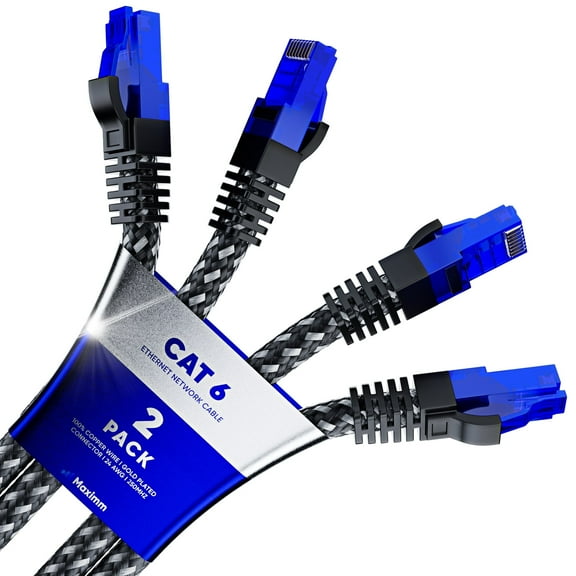 Cat 6 Ethernet Cable 8 ft, Braided Network Cable Cat6 with RJ45 connectors, Gigabit LAN Cable 1000 Mbps High-Speed Internet, Black (2 Packs)