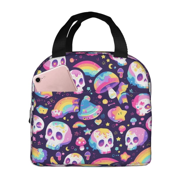 Easygdp Skull colorful mushroom rainbow Bolsa Térmica Premium - Tela Oxford Impermeable, Gran Capacidad, Bolsillo Frontal, Unisex para Trabajo, Escuela, Actividades al Aire Libre y Picnics