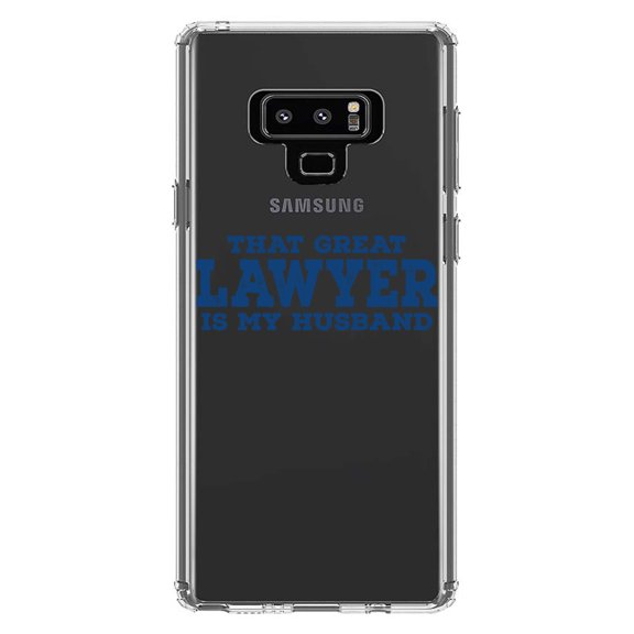 DistinctInk Clear Shockproof Hybrid Case for Samsung Galaxy Note 9 - TPU Bumper Acrylic Back Tempered Glass Screen Protector - That Great Lawyer is My Husband
