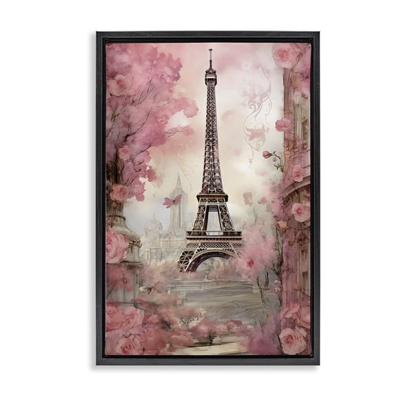 Stupell Industries Contemporary Paris City View in Bloom Black Floating Frame Canvas Art, 17 x 25, by Creative Studio