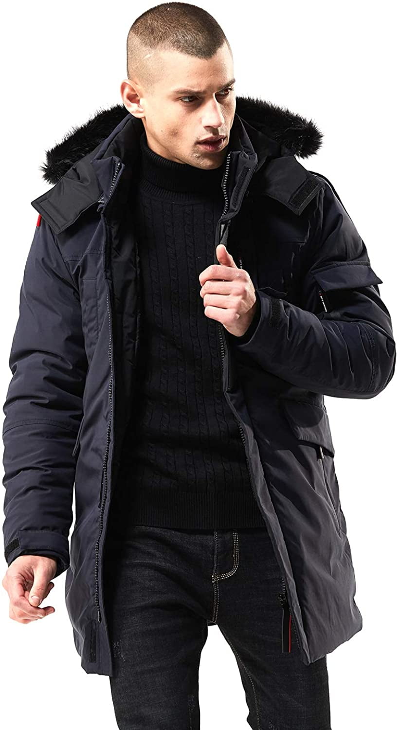 WEEN CHARM Mens Short Trench Coat Warm Thick Winter Fleece Lined Jacket Windbreaker Jacket