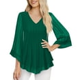 thumbnail image 2 of Womens Sequin Dressy Fall Blouses 3/4 Sleeve Peplum Top Chiffon Mesh V-Neck Ruffle Hem Tunics for Office Workwear, 2 of 4