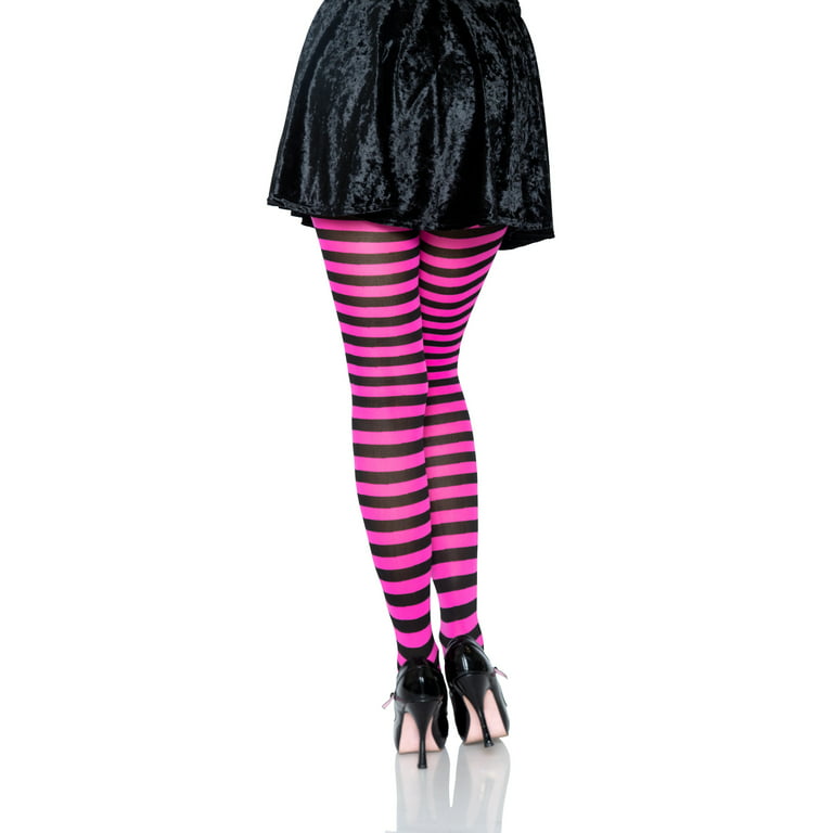 Way to Celebrate Halloween Women's Adult Striped Fashion Nylon Tights One  Size Black/Pink 