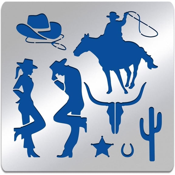 6x6 Western Cowboy Pattern Stainless Steel Stencils Reusable Creative Hollow Out Drawing Template for DIY Engraving Scrapbooking