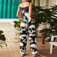thumbnail image 3 of EANJE Halloween Women's Jumpsuits Gothic Skull Floral Graphic Women Overall Sleeveless Wide Leg Jumpsuit Plus Size Straps Rompers Trendy Bib Overalls Winter Clothing Dark Gray S, 3 of 6