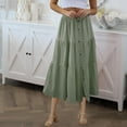 thumbnail image 2 of HaiMao Maxi Skirts Skirt for Girls Button Front High Waisted Long Skirt with Belt Ruffled Skirts Mint Green M(M), 2 of 9