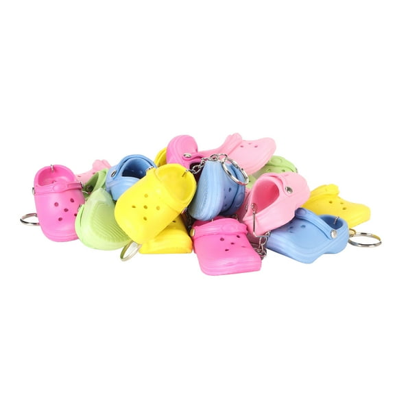 20pcs Shoe Keychains 5 Colors Flexible Reusable Eva Process Beach Hole Shoes Key Chains for DIY Backpack