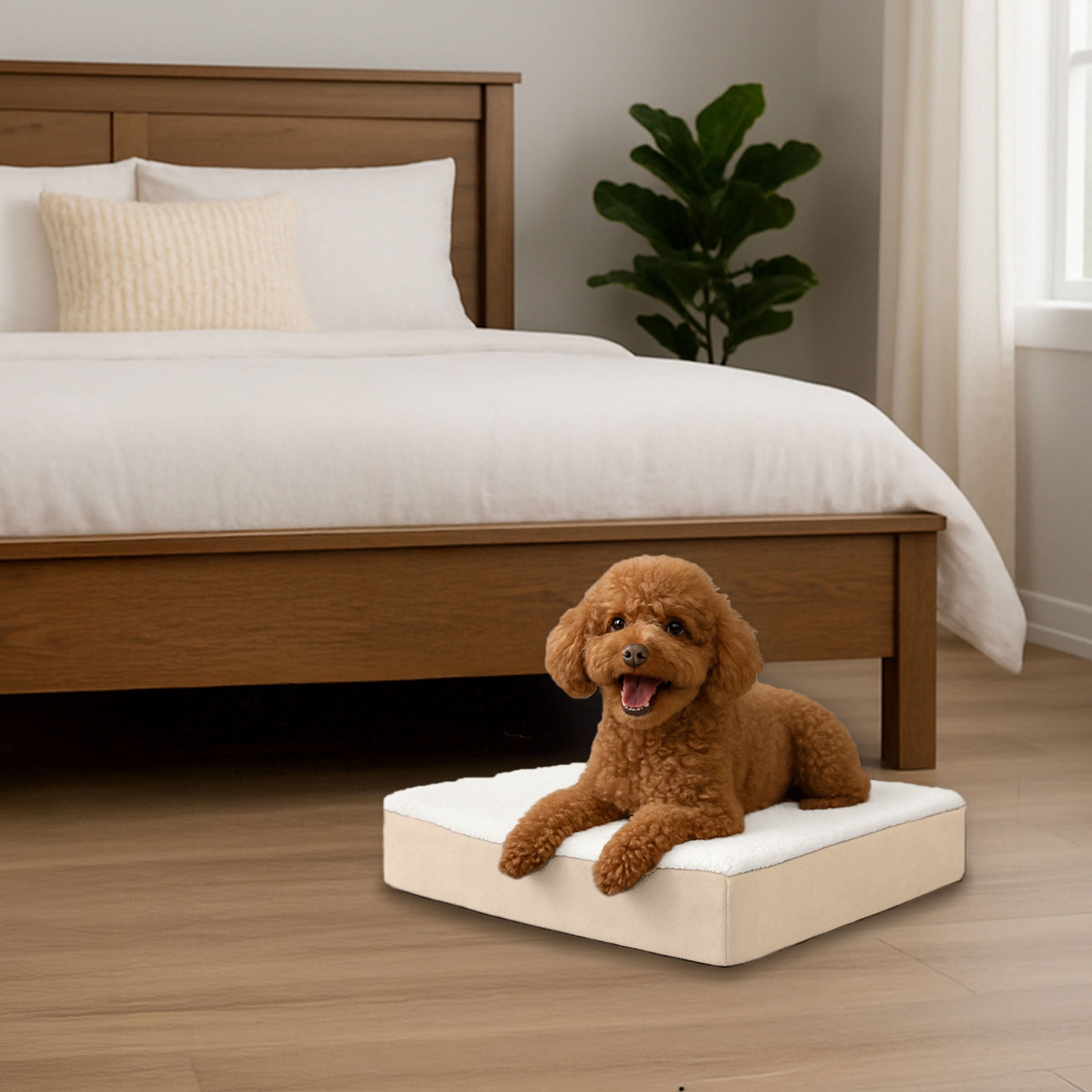 PETMAKER Orthopedic Memory Foam Orthopedic Pet Bed With Sherpa Top - Tan