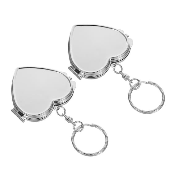 HOOWIFFY Cute Pocket Mirror 2Pcs Mini Mirror Keychain In Silver Zinc Alloy Glass For Women Purse Pendant Charm