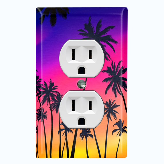 Metal Light Switch Plate Cover Colorful Beach Sunset Palm Trees BCH001