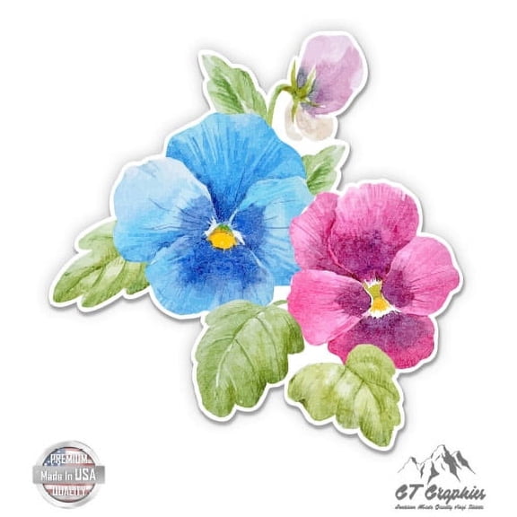 Pretty Pansies - 3" Vinyl Sticker - For Car Laptop I-Pad Phone Helmet Hard Hat - Waterproof Decal