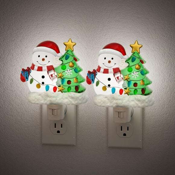 Night Light JandCase con forma de árbol de Navidad y muñeco de nieve, paquete de 2