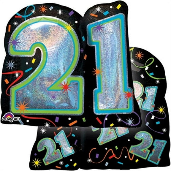 Loftus International A3-2116 27 x 26 in. Brilliant Birthday 21 Holographic Super Shape Balloon