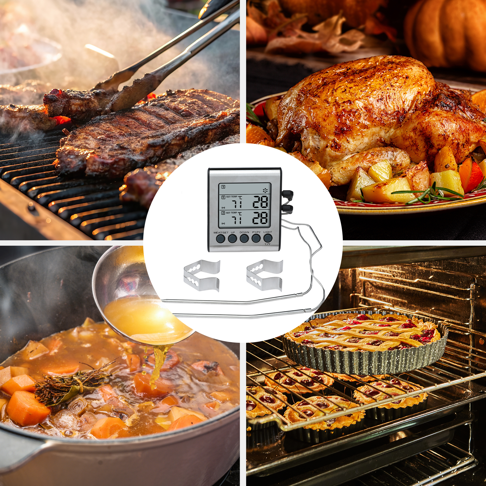 Unique Bargains Digital Meat Instant Read Cooking Thermometer Dual Probe