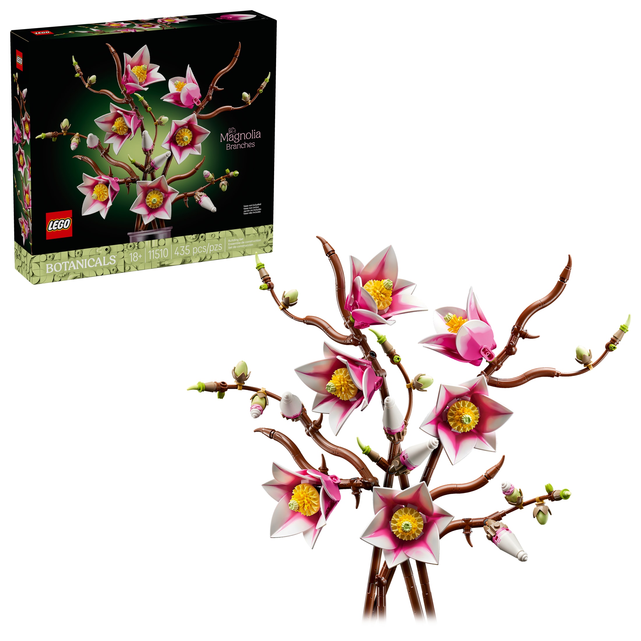 LEGO Botanicals Magnolia Branches Building Set for Adults, Ages 18+ - Gift for Mothers Day - Artificial Flowers for Home Office, Bedroom or Desk Decor - 11510