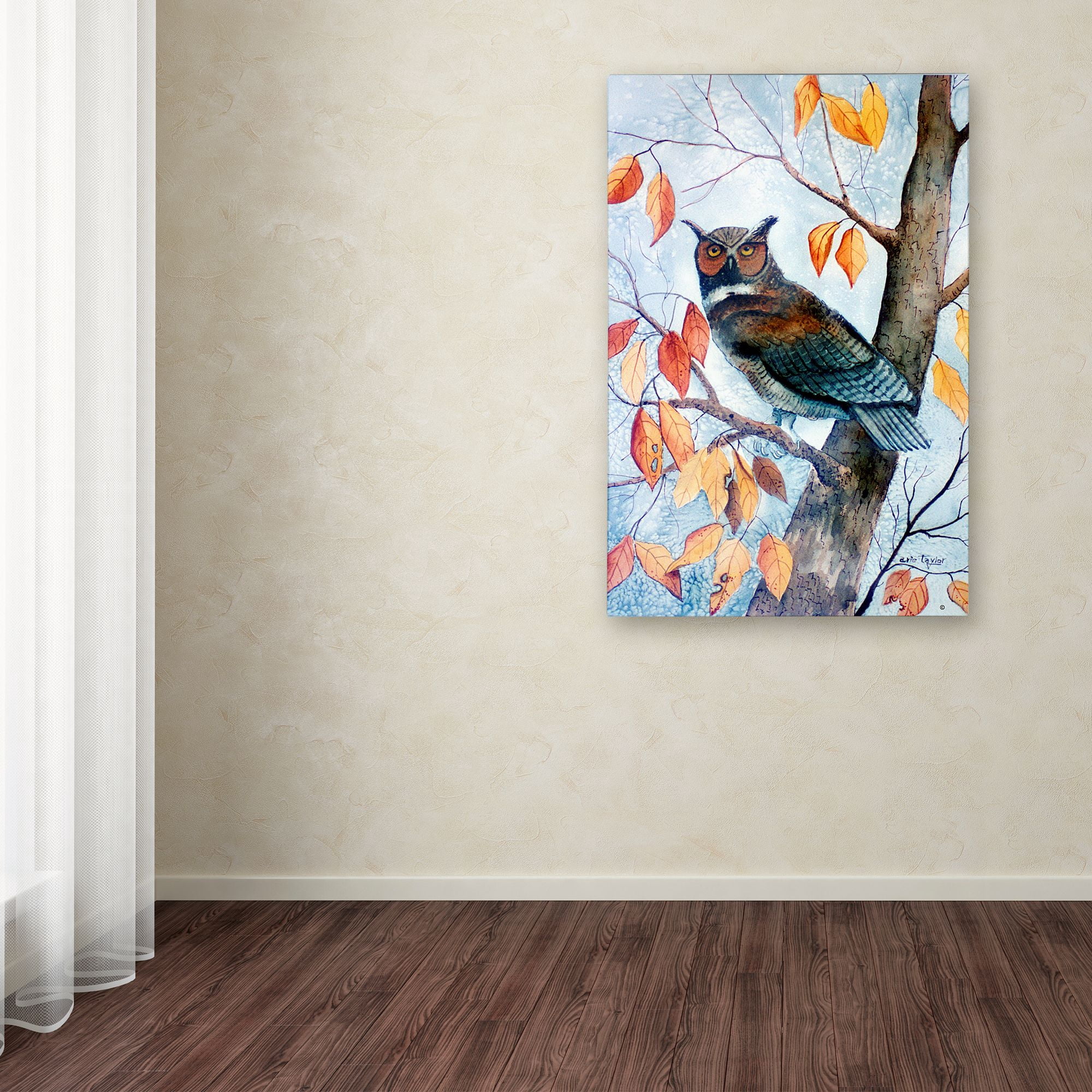 Trademark Fine Art 'Owl And Autumn Leaves' Canvas Art by Arie Reinhardt Taylor