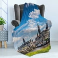 thumbnail image 4 of Cityscape Soft Flannel Fleece Throw Blanket, Town Dresden Old German Architecture Historical European Scenery Image, Cozy Plush for Indoor and Outdoor Use, 60" x 80", Grey Blue, by Ambesonne, 4 of 5