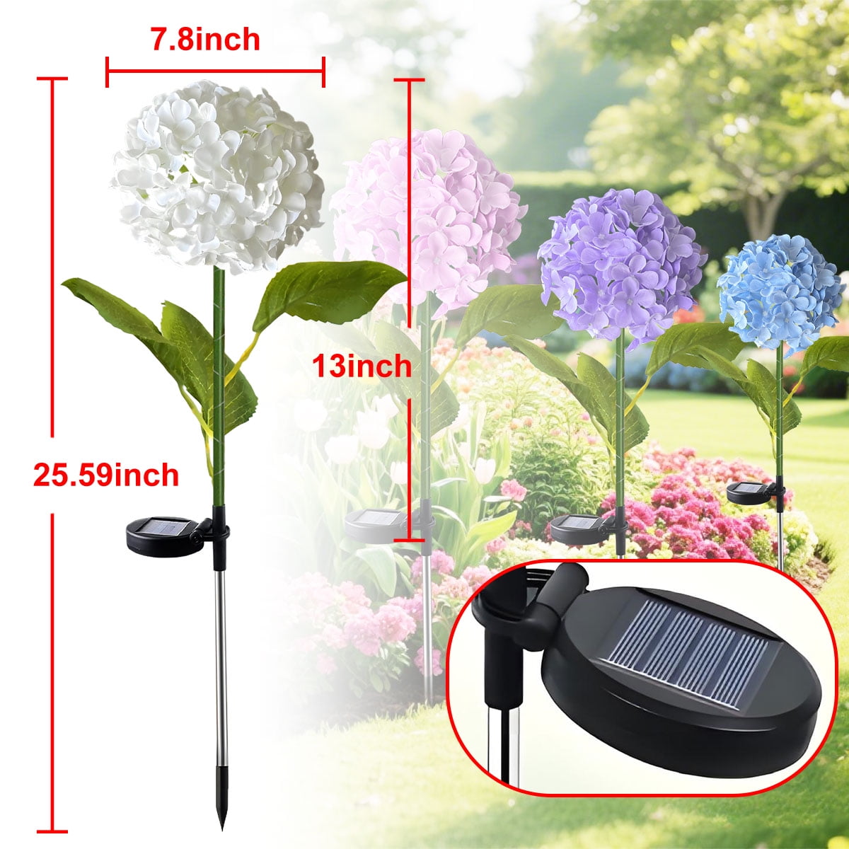 Rirool 4 Pack Solar Garden Lights Outdoor, Dual Mode Solar Hydrangea Flower Lights with 600mAh Battery, IP65 Waterproof, Warm White LED for Yard Pathway Lawn Patio Decoration