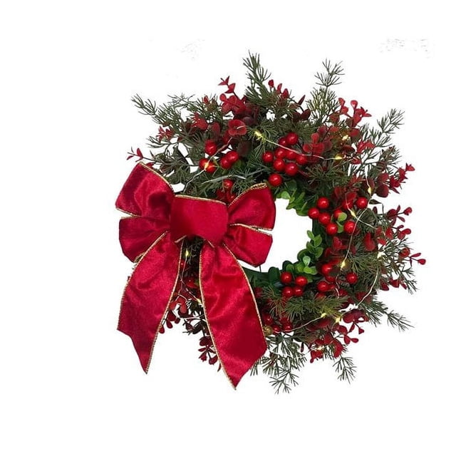Guirlande de Fruits Rouges Eucalyptus avec Lumières Guirlande de Noël Guirlande de Baies Rouges Cônes de Pin Guirlande Lumineuse, Guirlande Lumineuse, Décorations de Noël Intérieures pour Cheminée de Maison Manteau Décor de Noël