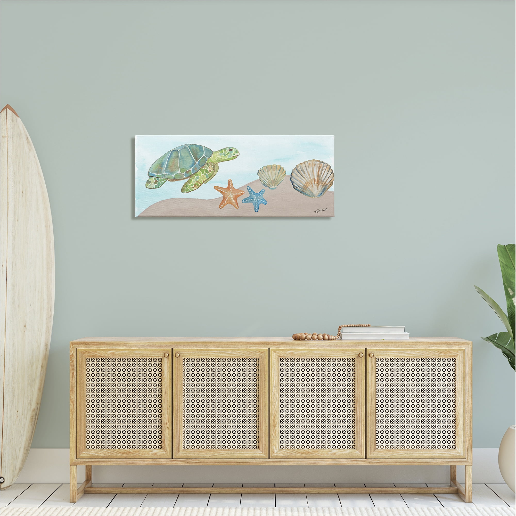 Stupell Industries Green Turtle Swimming Starfish Shells Sea Life Painting Gallery Wrapped Canvas Print Wall Art, Design by Katie Doucette