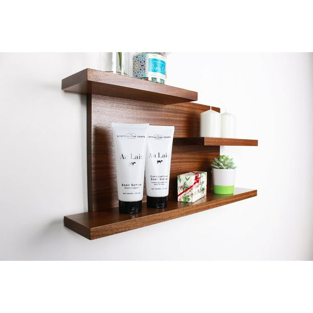 Straga Furniture Solid Sapele Bathroom And Kitchen Floating Shelf, Hardwood Storage And Decor, Cosmetics Organizer #7 Reddish Brown