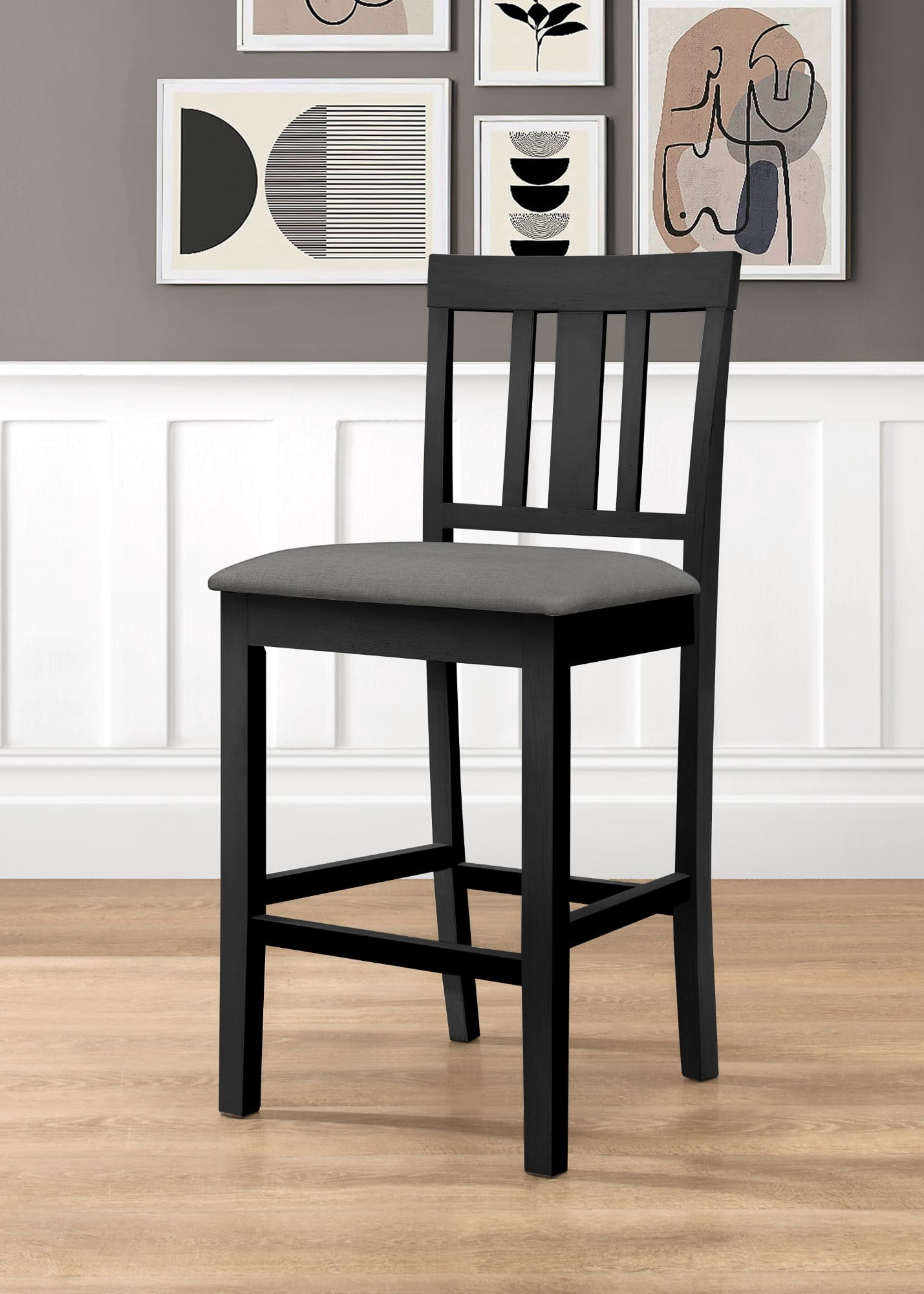 Home Design Kinsley 5-Piece Counter-Height Dining Set, Square Black/Gray Table with 4 Slat-Back Cushioned Chairs