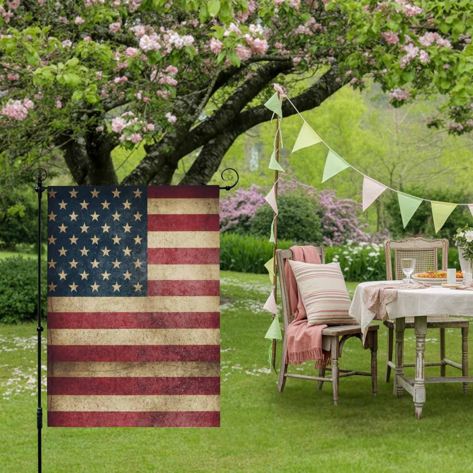 Retro American Flag House Flag 28 x 40 Inches, Independence Day Red Stripes Blue Stars Weather Proof Outdoor Patio Flags Double Sided Small House Decoration for Yard Lawn Outside Home