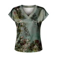 thumbnail image 4 of HOWPAY T Shirts for Women V Neck Casual Short Sleeve Floral Print Boho Tee Tops Summer Lightweight Soft Loose Fit Baggy Y2K Clothes Dark Green XXL, 4 of 4