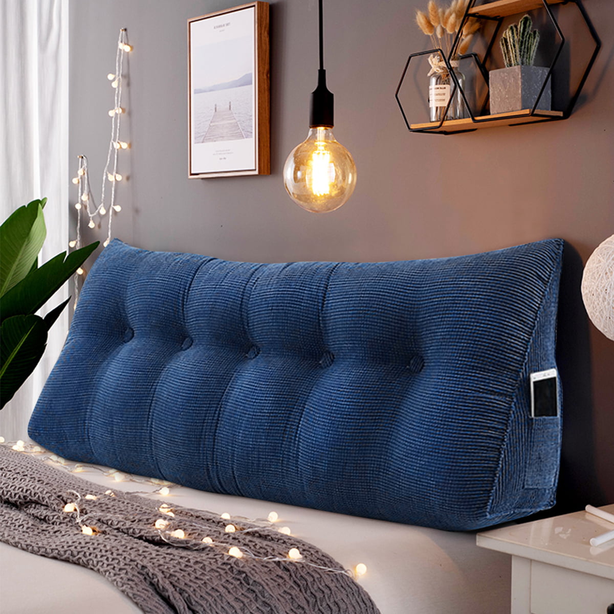 Details about   Blue Soft Headboard Triangular Wedge Reading Pillow Daybed Backrest 