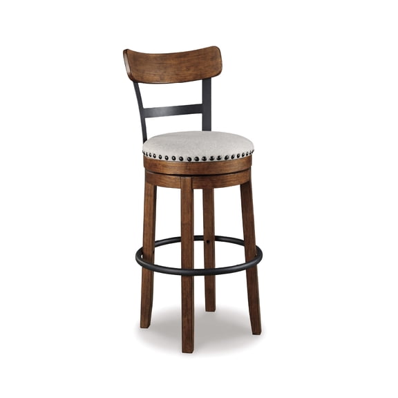 Signature Design by Ashley Valebeck Swivel Bar Stool, Brown, Upholstered Pub Height Chair with 360-Degree Swivel and Linen Fabric Seat