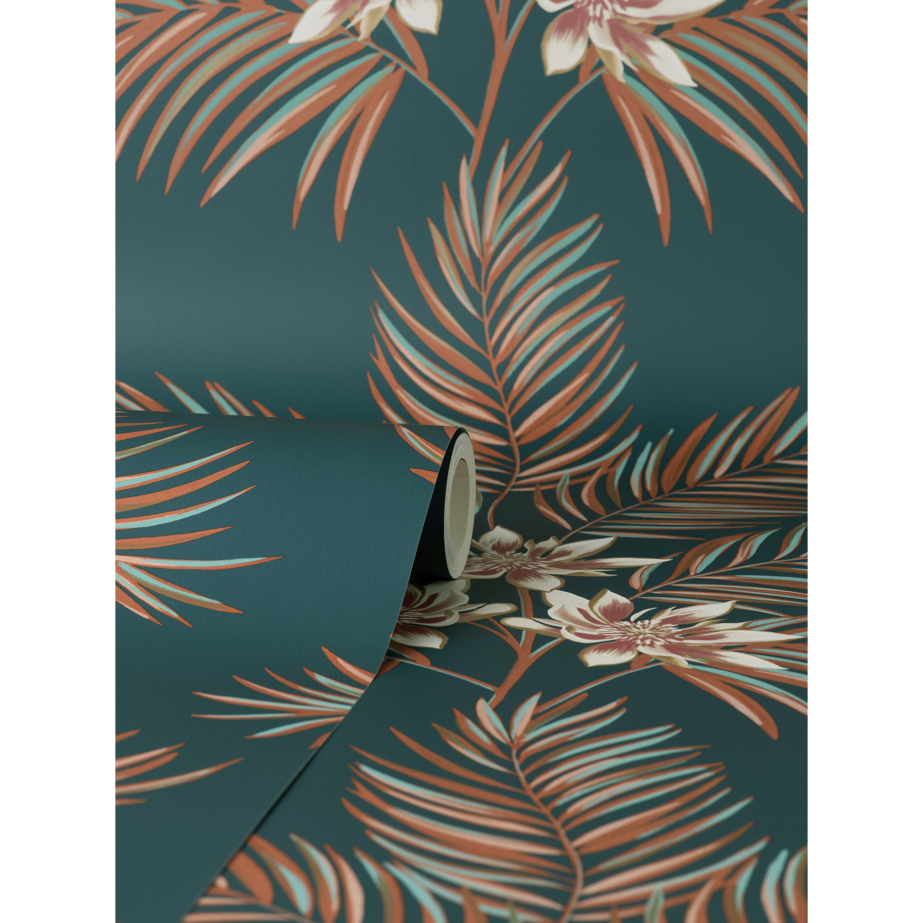Fine Decor Bali Teal Palm Wallpaper, 20.5-in by 33-ft