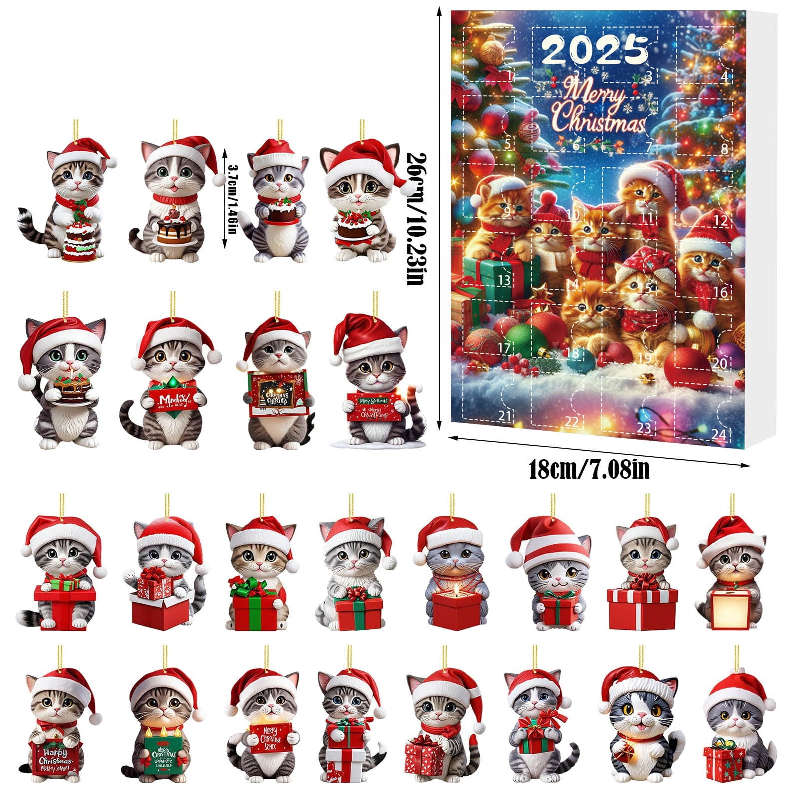 Calendrier De L'Avent 2025 Chat En Acrylique - 24 Pendentifs Décoratifs - Décoration Noël, Sapin, Voiture, Cadeau Original - 12