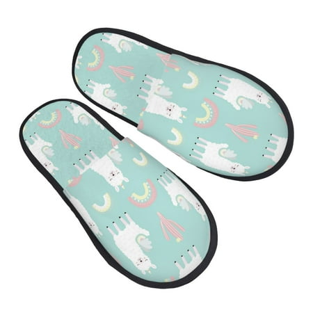 

House Slippers for Women Men - Cartoon Cute Alpaca Rainbow Cactus Soft House Shoes Fuzzy Slippers Lightweight Slip-On Cozy House Slippers for Woman Indoor Outdoor