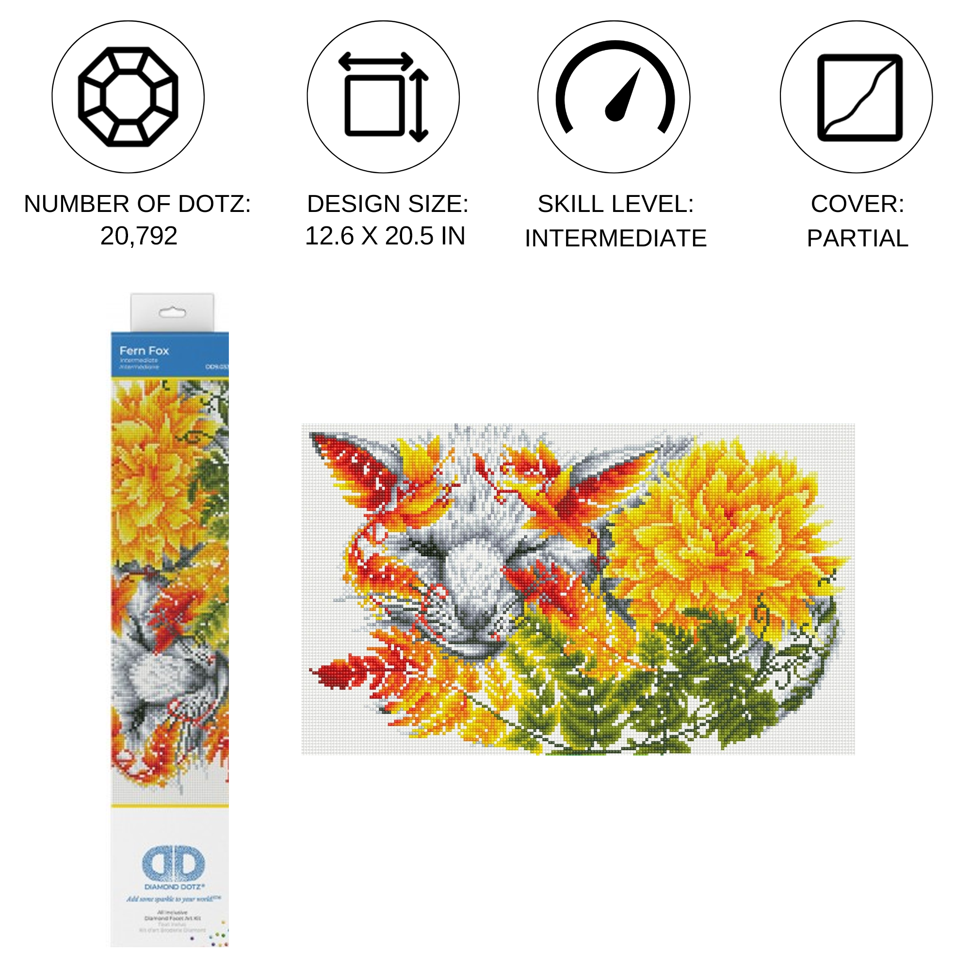 Diamond Dotz Fern Fox  Animal Diamond Painting Kits for Adults - Diamond Art Kits a Relaxing Creative Craft Kit with Dotz Gems  12.6"x20.5"
