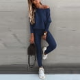 thumbnail image 2 of Womens Two Piece Sweatsuits Long Sleeve Solid Color Off Shoulder Pullover Tops and Jogger Pant Baggy Comfy Casual Fashion Fall Tracksuit Matching Sets, 2 of 6