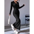 thumbnail image 4 of Women'S Long Sleeve Collar V Neck Maxi Dress Slit Thigh Ribbed Knit Bodycon Dresses, 4 of 9