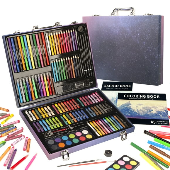 KINSPORY 150PC Drawing Coloring Art Set with Deluxe Paper Case, Creative Supplies Gift for Artists Beginners Teens Kids Boys Girls (Blue)