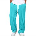 thumbnail image 2 of Mens Corduroy Pants Lightweight Elastic Casual Waist Drawstring Pants Straight Baggy Pants with Pockets Sky Blue 3XL, 2 of 6
