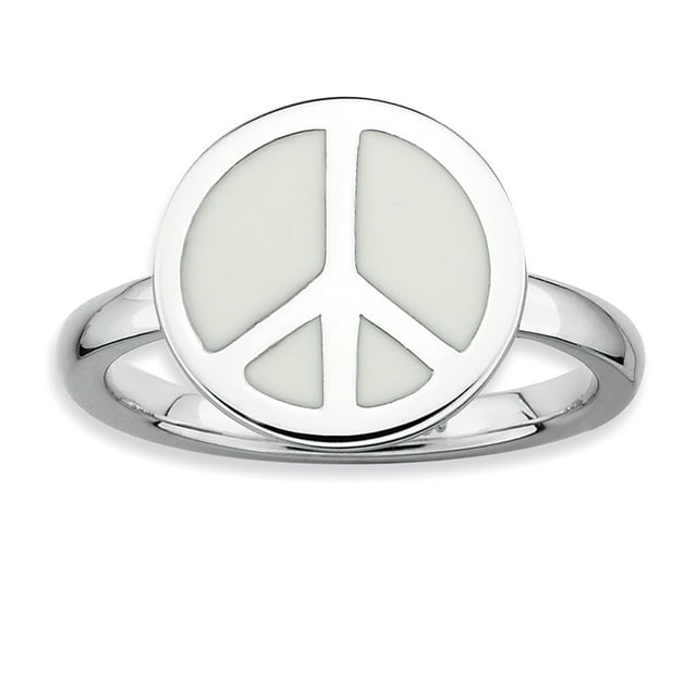 925 Sterling Silver White Peace Sign Stackable Ring