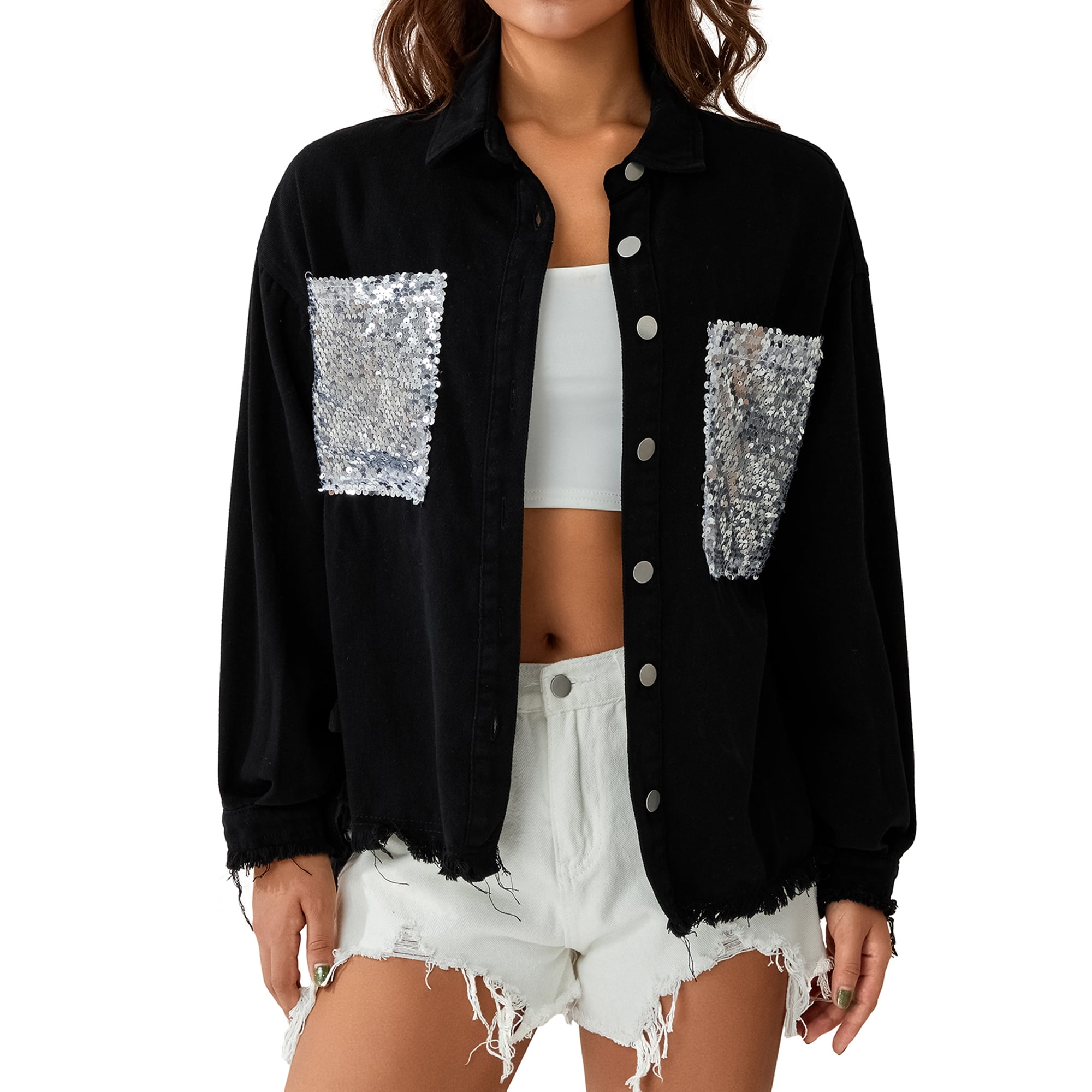 Veste en jean pailleté femme hotsell