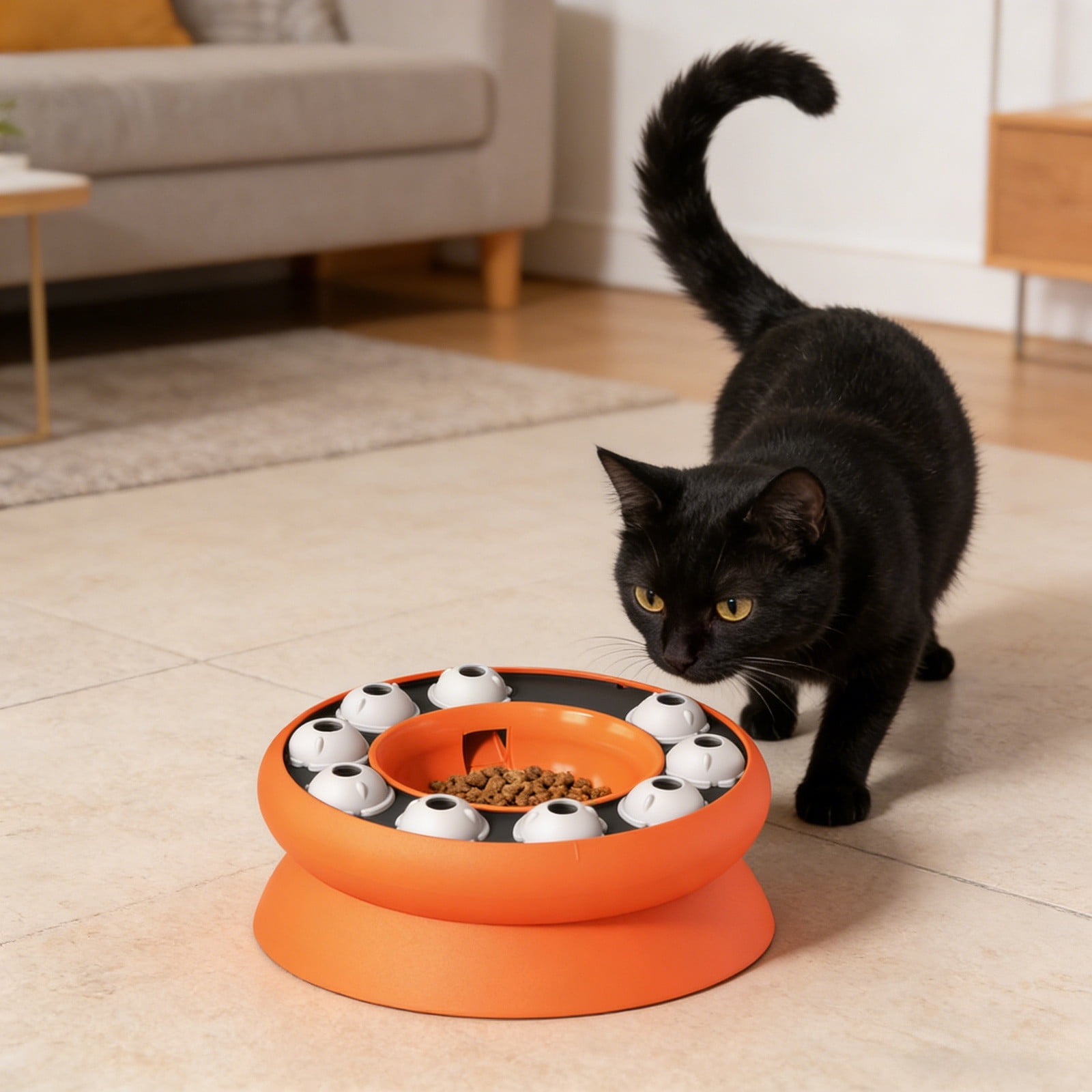 Interactive Cat Slow Feeder Bowl With Automatic Food Dispenser Puzzle For Indoor Cats