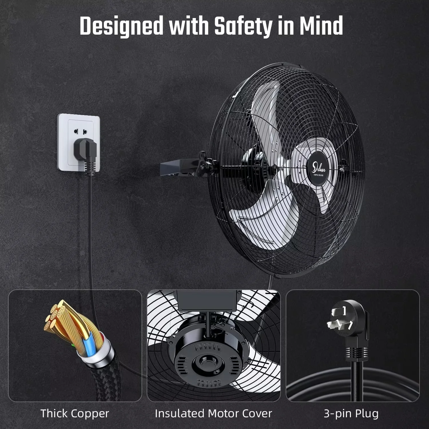 Simple Deluxe 18 inch 3 Speed 4000 CFM Metal Wall Mount Fan