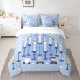 thumbnail image 2 of Manfei Happy Chanukah Hanukkah Bedding Comforter Set 7pcs, Cartoon Menorah Dreidel Queen Bedding Sets, Vintage Western Festival Reversible Queen Sheet Sets, Super Cozy Room Decor, 2 of 7