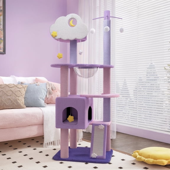 Happy & Polly Moonlight Cat Tree & Condo,Sisal, Purple, 65 in