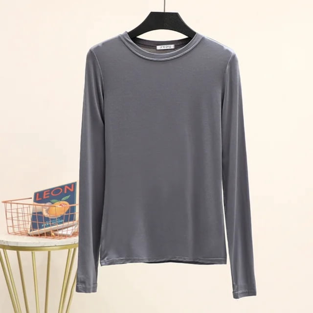 LNGOOR Modal T-Shirt Basique Uni Col Rond Manches Longues Femmes Automne Tee-Shirt de Base T-Shirt Assorti Grande Taille